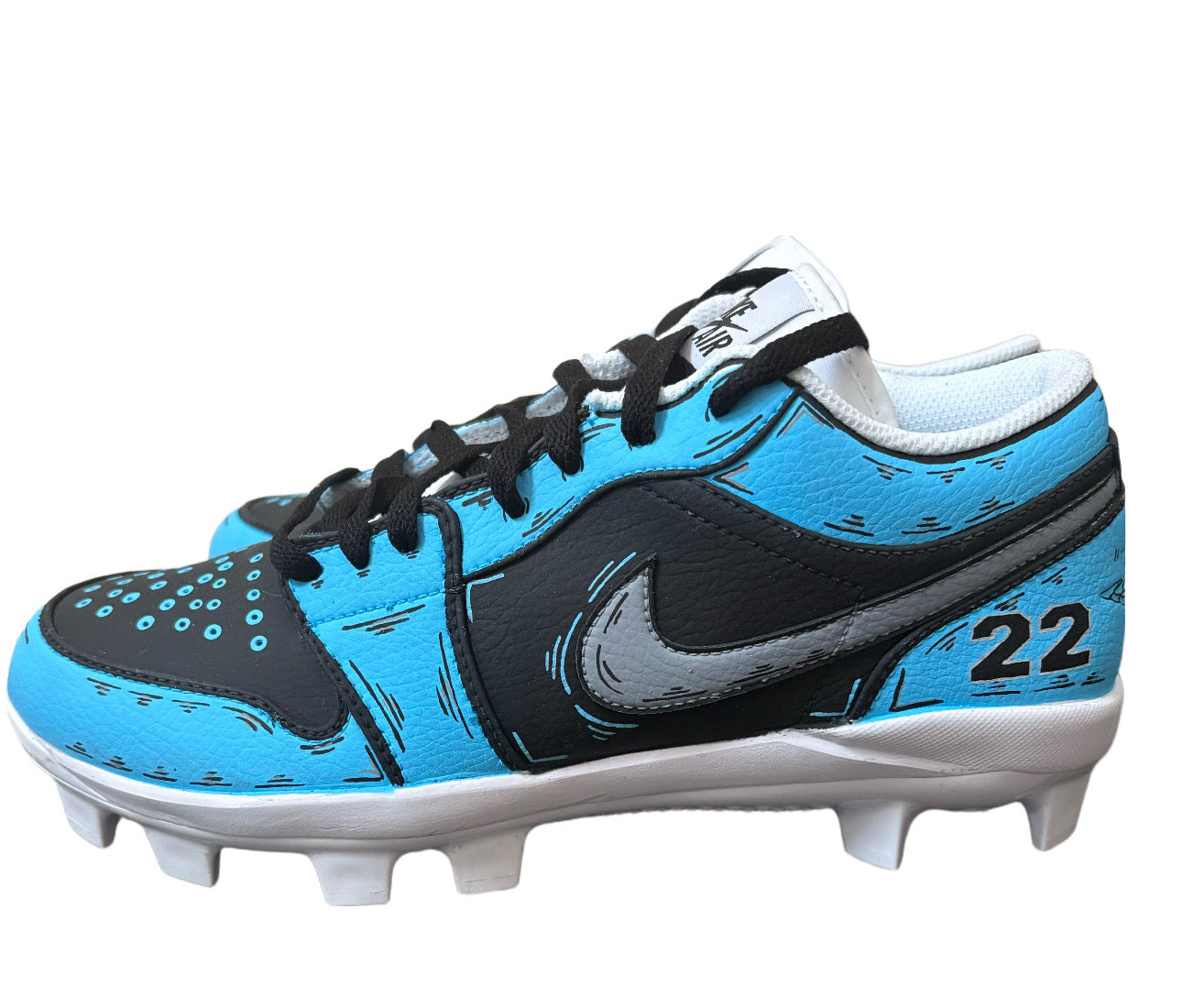 Blue Cartoon Style Jordan 1 Low Custom Cleats