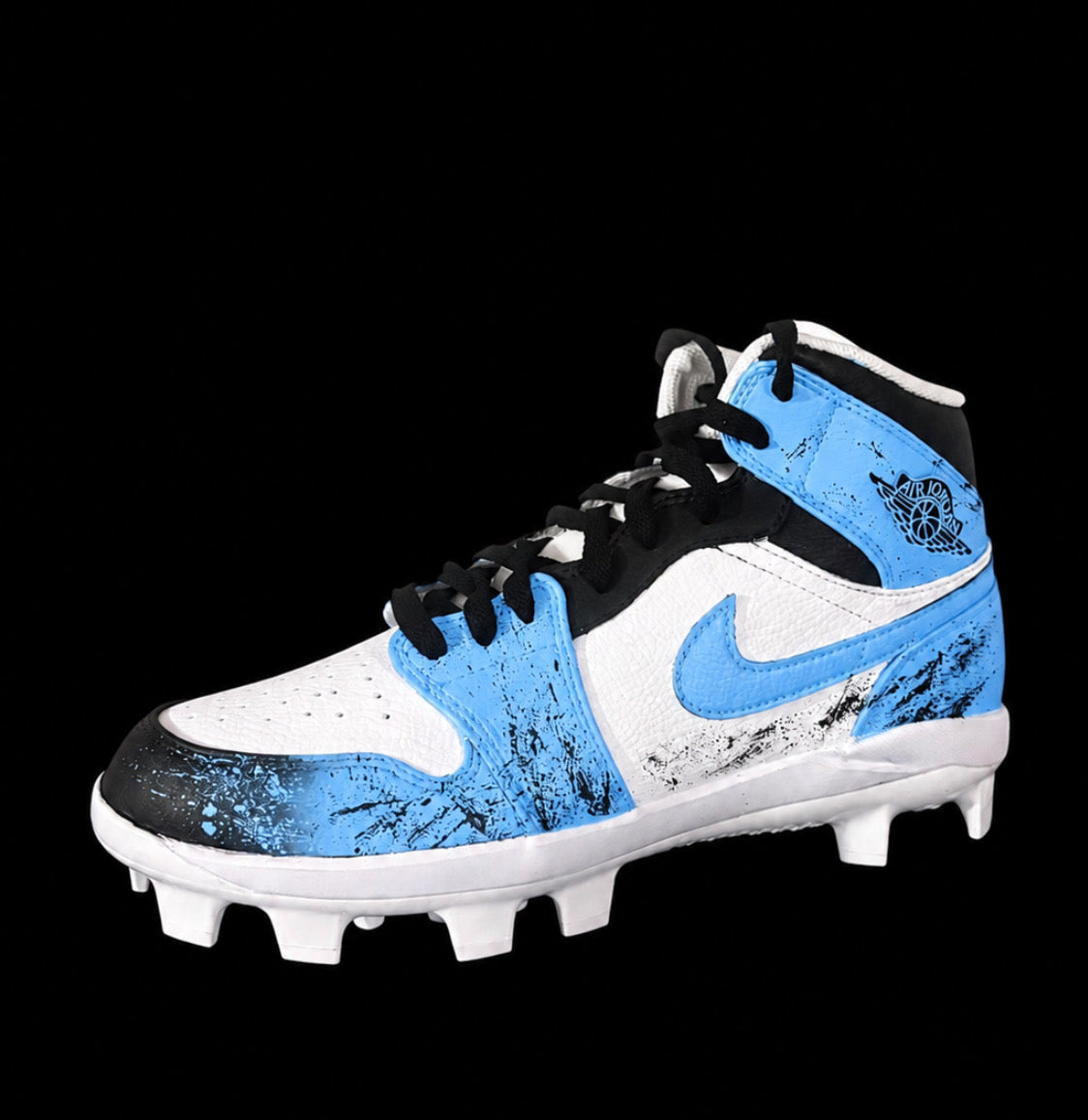 Blue Splatter Jordan 1 Mid Custom Cleats
